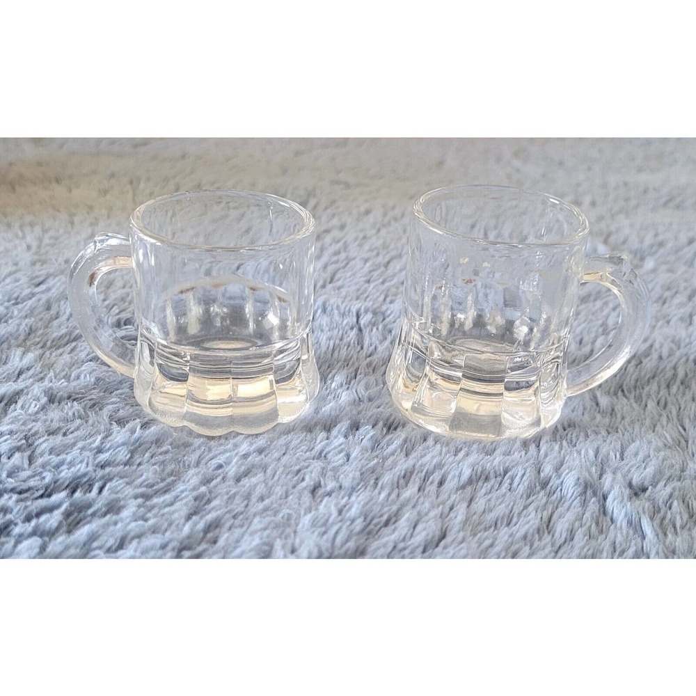 2-Mini Bar Beer Mug Shot Glasses Vintage FEDERAL Glass Set‎